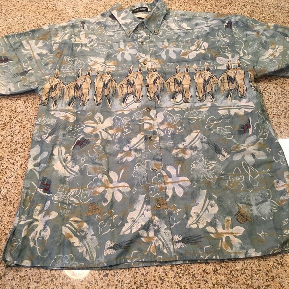 Resistol Rodeo Gear Size Large Mens Horse Print Button Up Shirt Short Sleeve - Picture 11 of 12